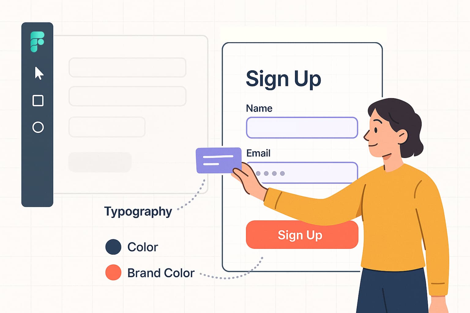 A clean product shot of a modern, on-brand form overlaid on a product UI mock