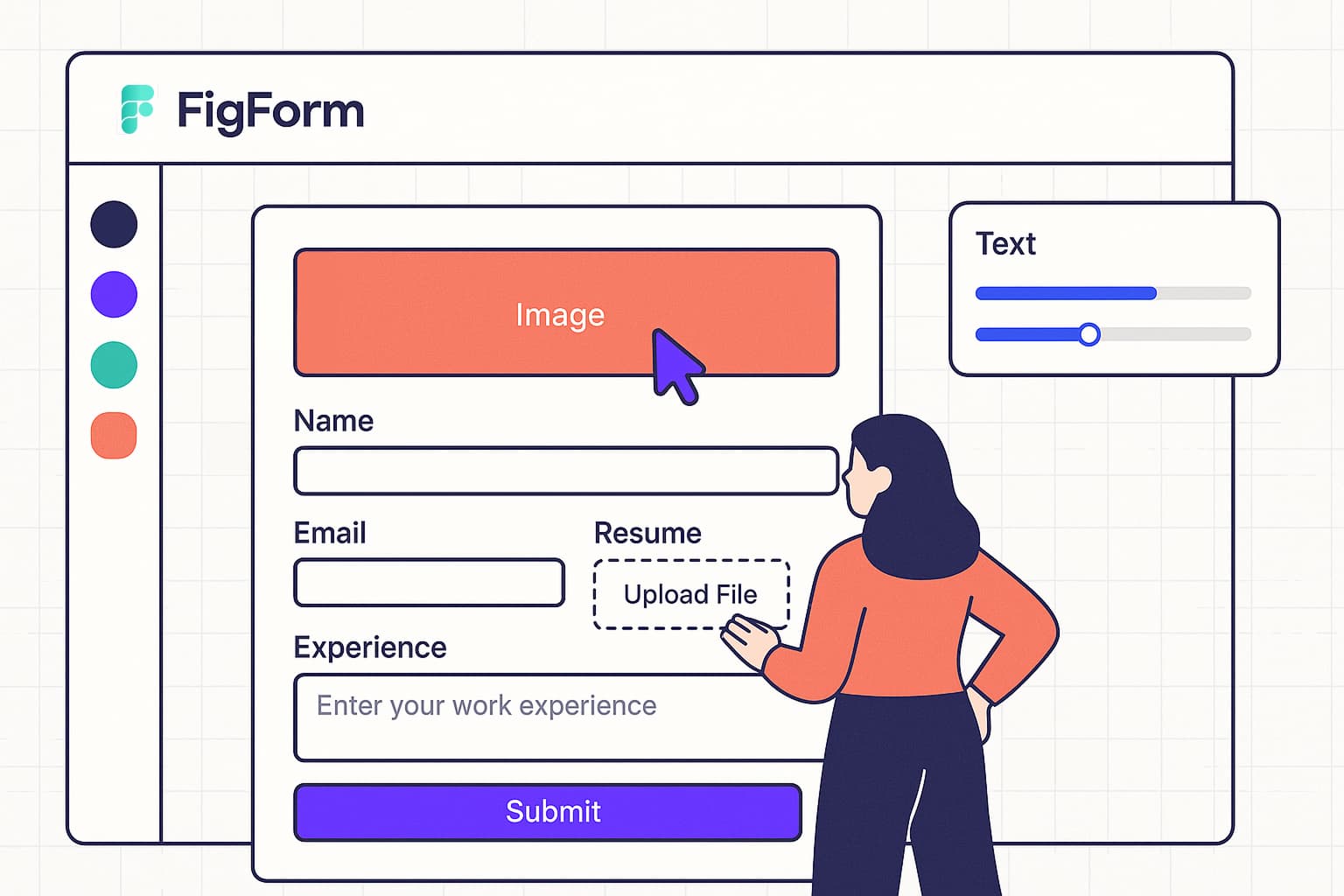 Branded recruiting form being designed in FigForm's Figma-style editor.