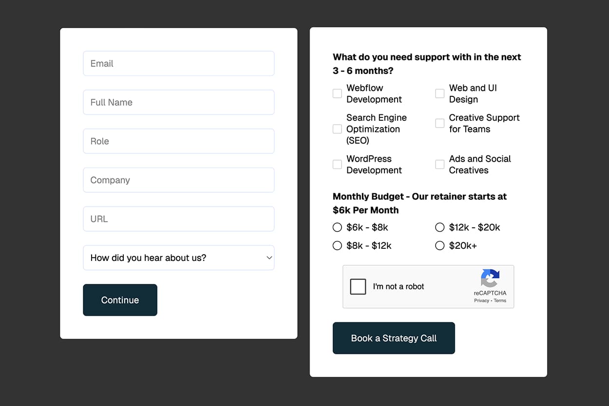 Example form layout showing CAPTCHA placement on the final step, positioned directly above the Submit button with other form fields completed on previous steps.