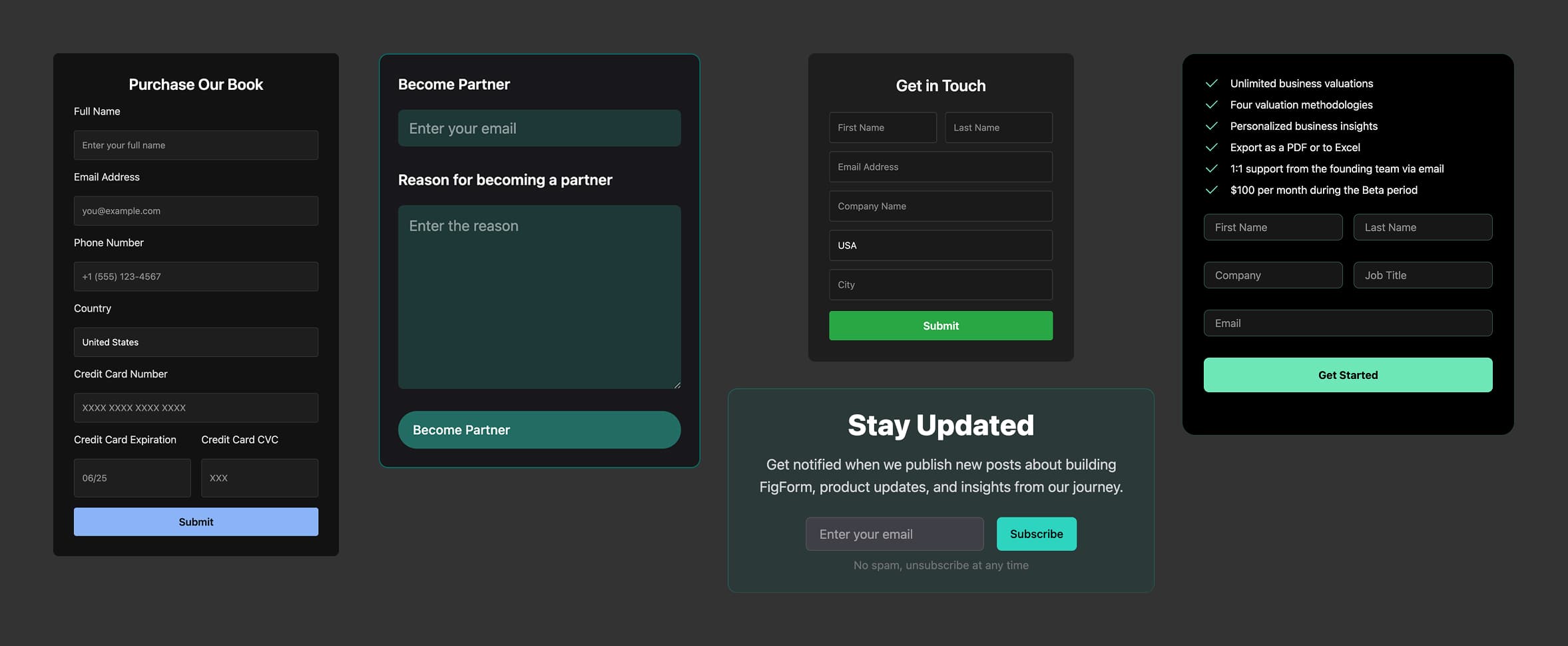 A grid of five minimal forms.