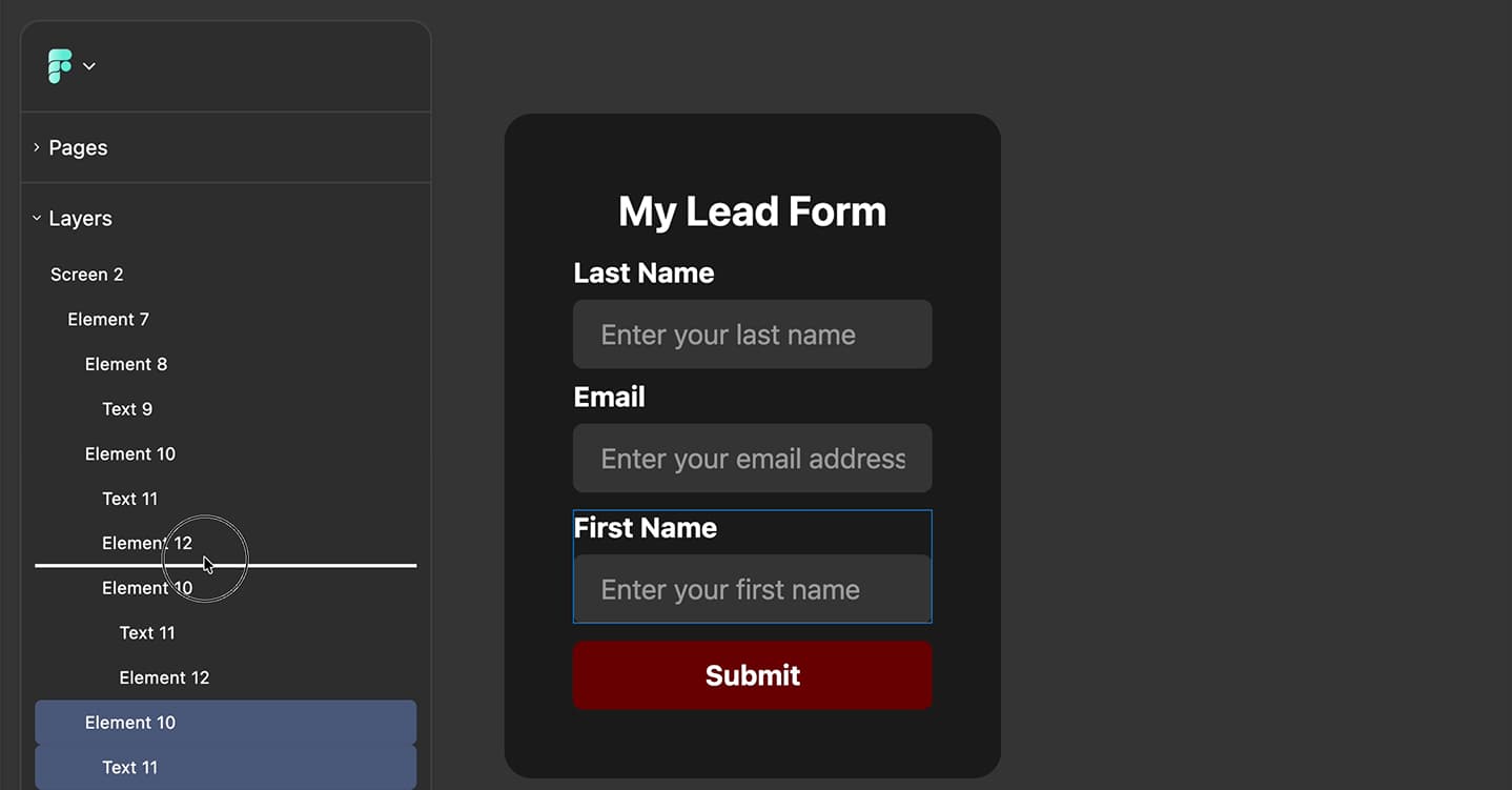 A layer being dragged in the layers panel with a blue indicator line showing the new position it will be moved to.