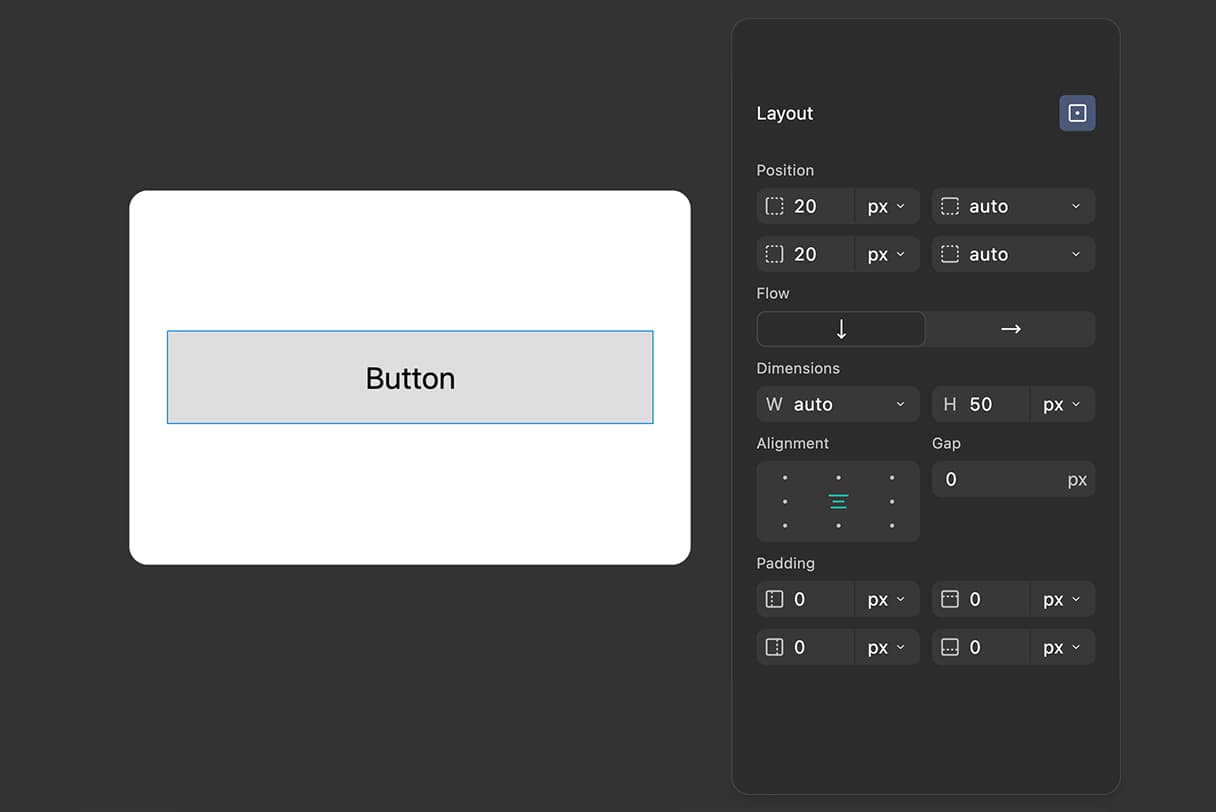 FigForm canvas showing an element stretched horizontally across the form with both left and right position values set, demonstrating how combining position properties affects element size and placement.