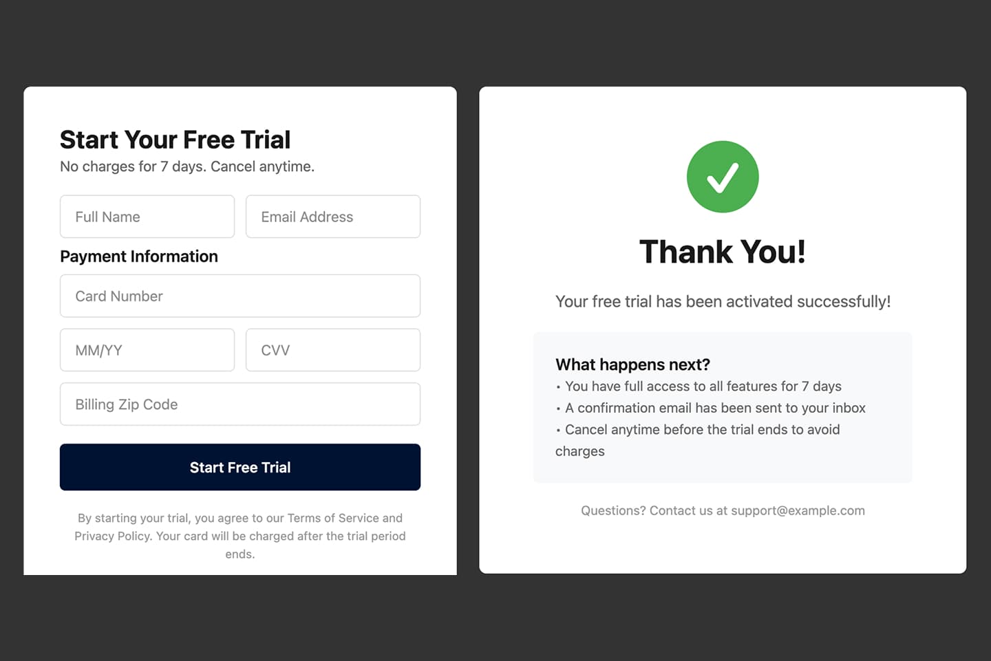 Free Trial Checkout with Card Fields